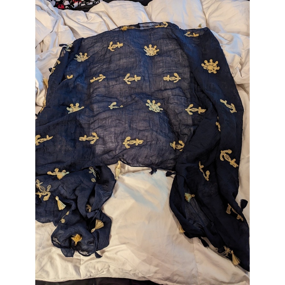 Emporio Enzo nautical oblong scarf knit anchor ships wheel womens neck scarf NWT